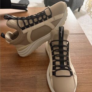 Salvatore Ferragamo Gancini Leather-Trim Sneaker